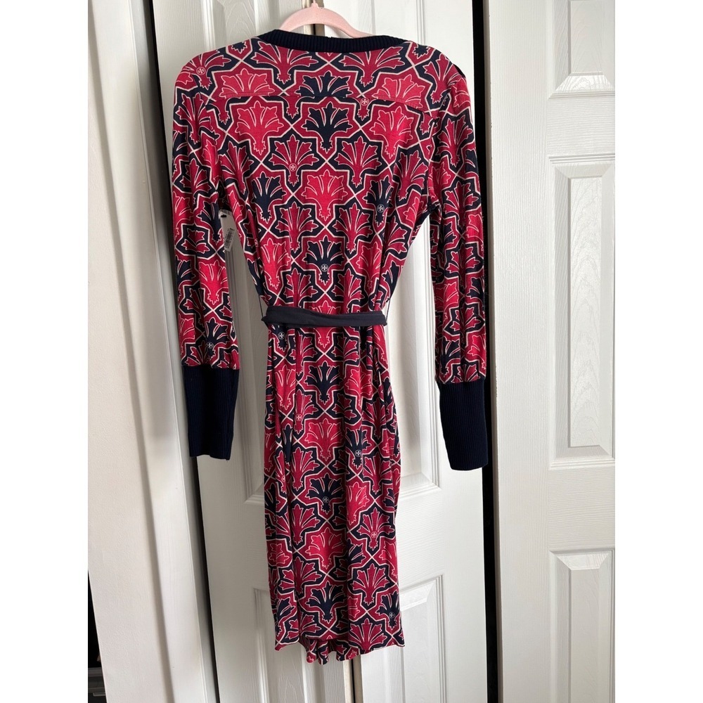Tory Burch Truman Silk Blend Dress Small Magenta Navy Geometric Belted - Picture 9 of 11